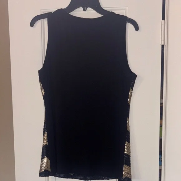 Karen Kane Black and Gold Chevron Sequin Tank Top L - Picture 4 of 6